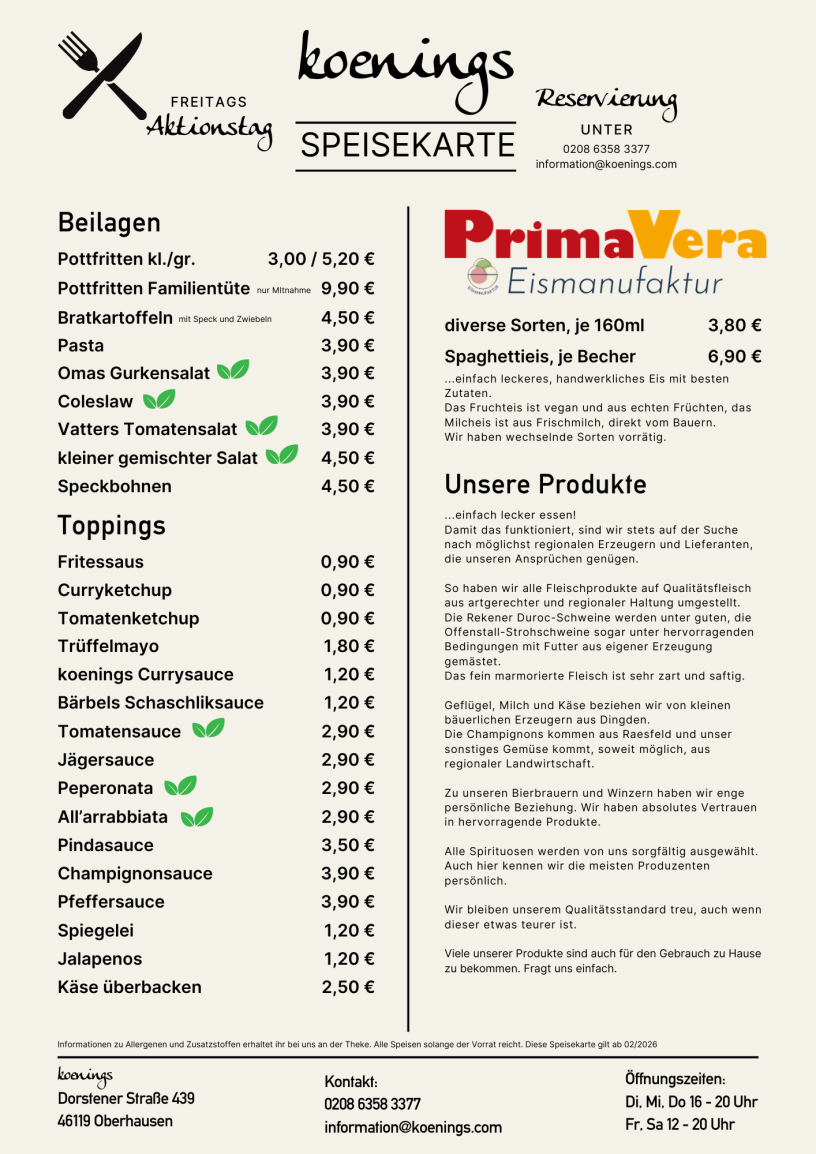 einfach leckere Beilagen und Eis - Pottfritten, Bratkartoffeln, Pasta, Salat, Eis, Toppings, Saucen